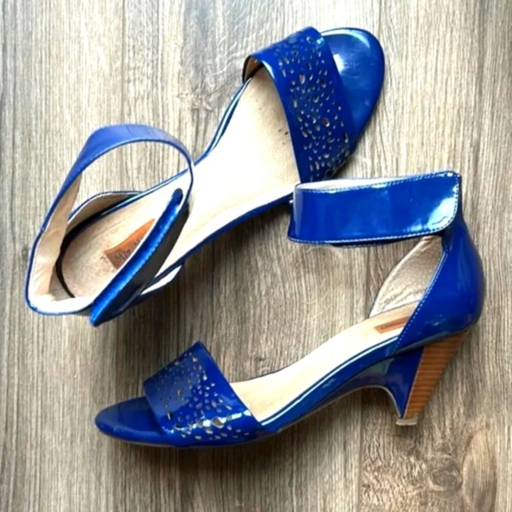 Miz Mooz Genuine Leather Patent Cutout Boho Chic Ankle Strap Mary Jane Wedges 8